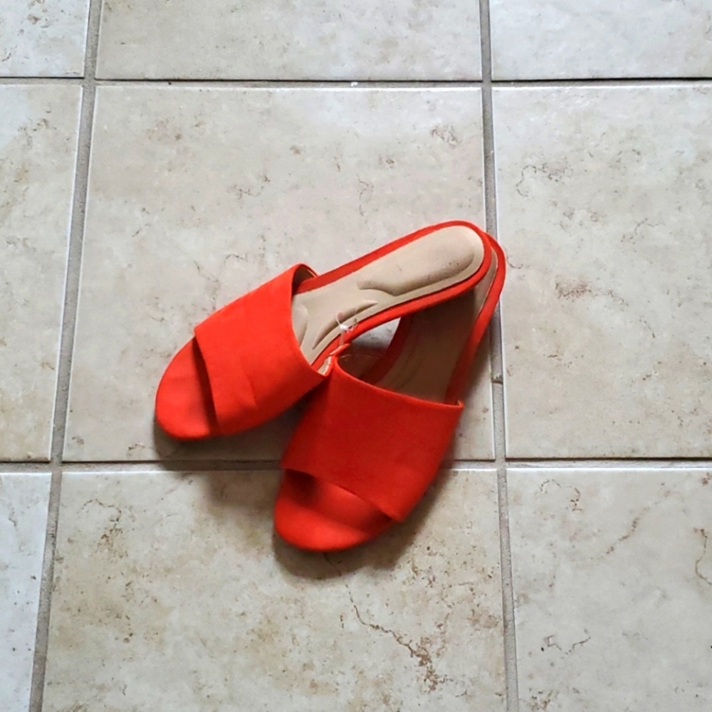 💜 Orange  heeled sandals mules slides